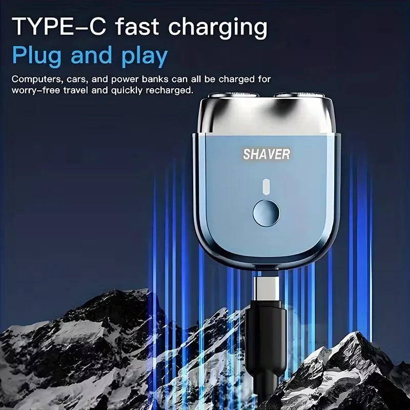 Portable Electric Shaver for Men Double Ring Blade Magnetic Head USB Charging Long Runtime No Hair Clog Travel Home Razor