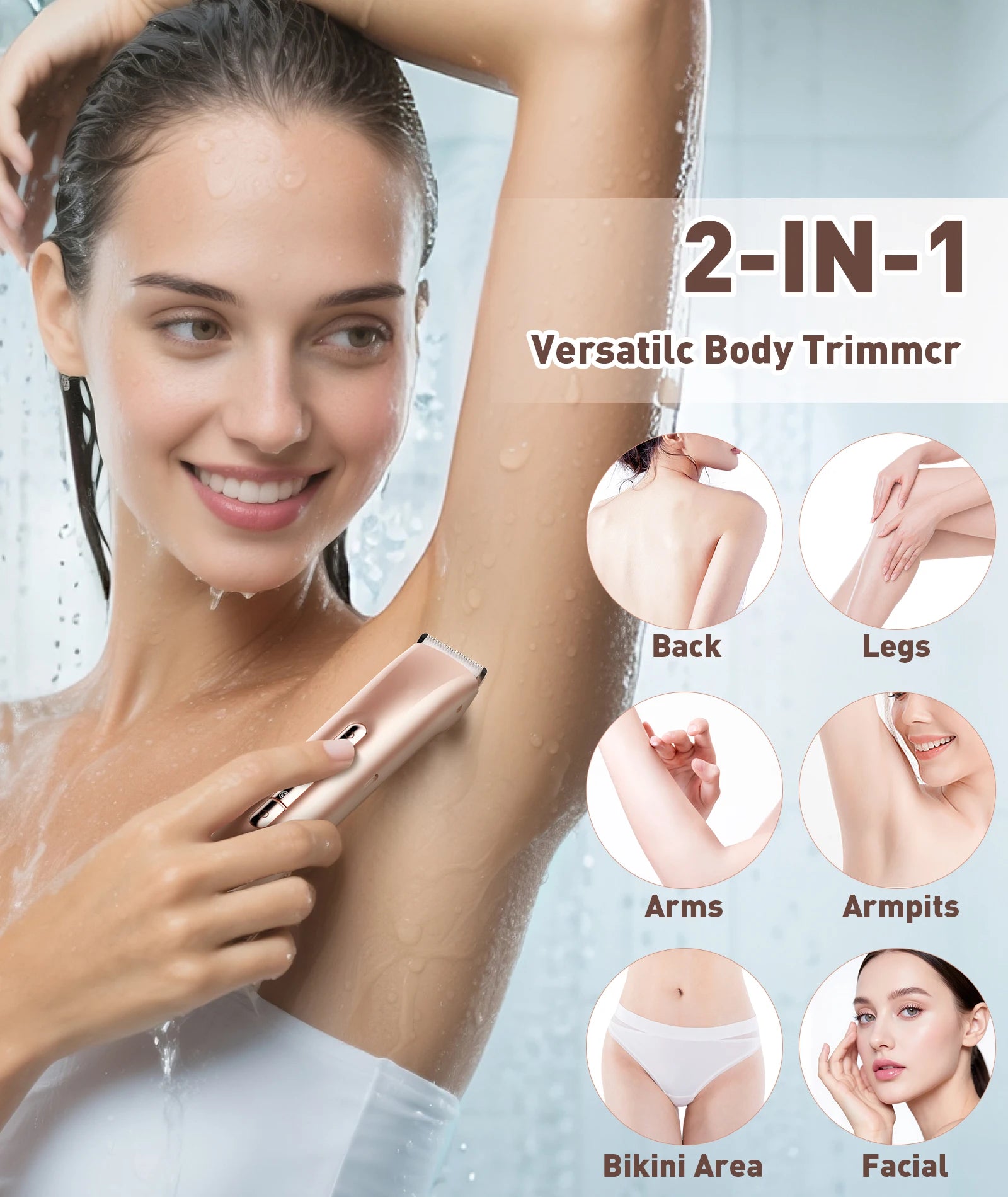 Bikini Trimmer for Women - 2 in 1 Electric Razors for Women - Dual Head Electric Shaver - IPX7 Waterproof Wet & Dry Use Body Hai