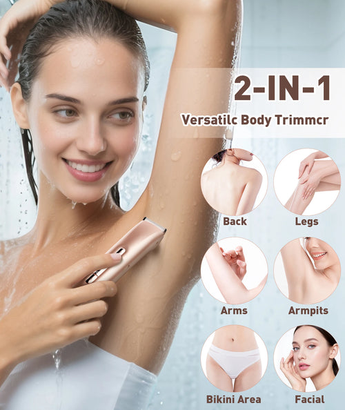 Bikini Trimmer for Women - 2 in 1 Electric Razors for Women - Dual Head Electric Shaver - IPX7 Waterproof Wet & Dry Use Body Hai
