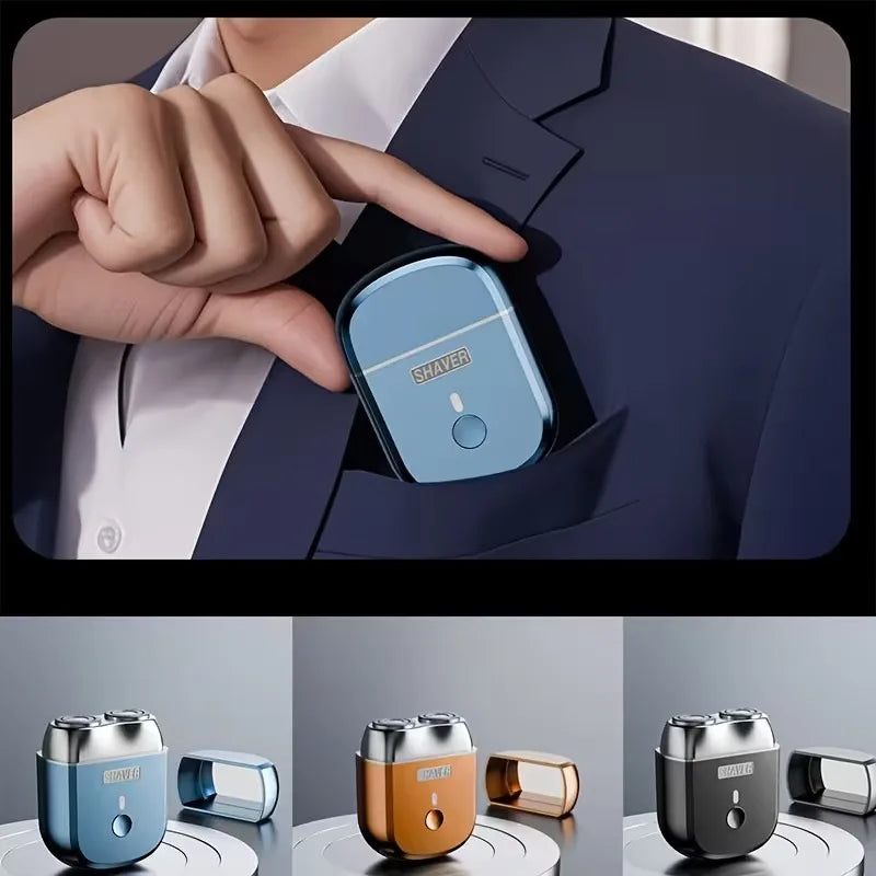 Portable Electric Shaver for Men Double Ring Blade Magnetic Head USB Charging Long Runtime No Hair Clog Travel Home Razor