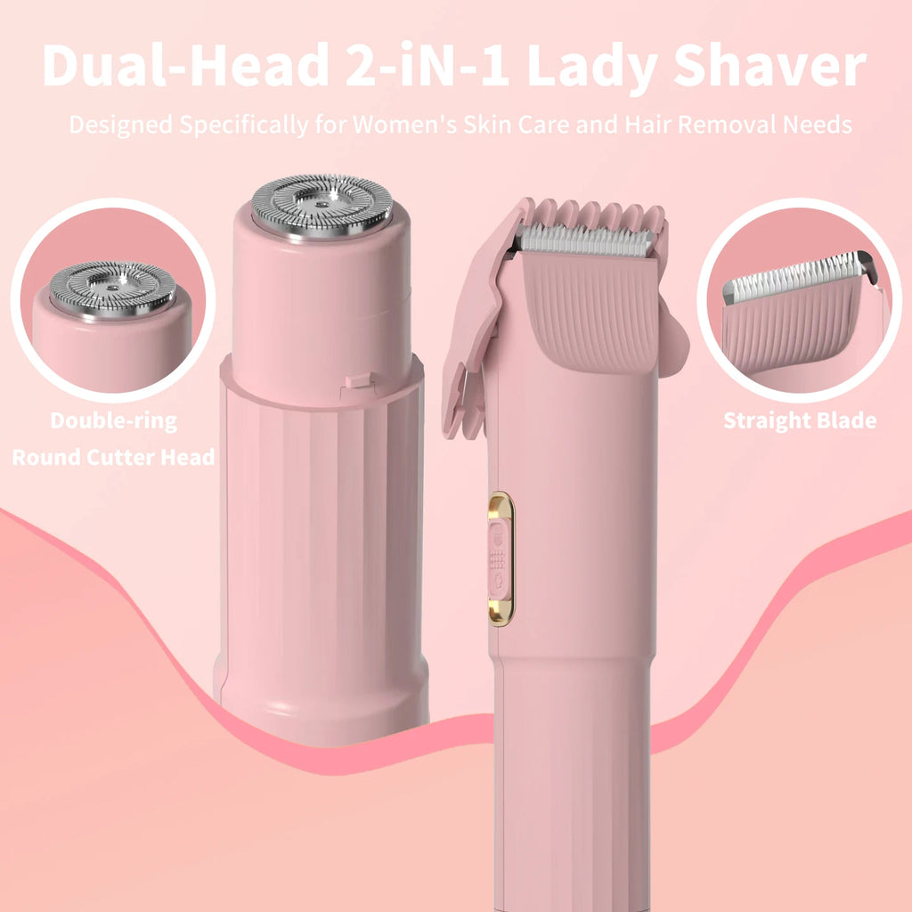 OMUONE 2 in 1 Electric Hair Trimmer for Women Dual Head Lady Shaver USB Charging Cordless Body Facial Bikini Shaver Portable