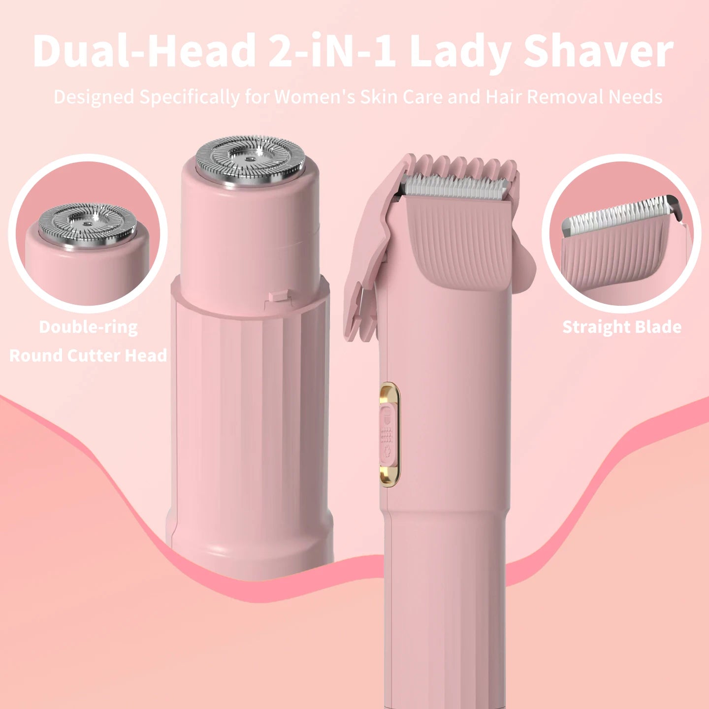 OMUONE 2 in 1 Electric Hair Trimmer for Women Dual Head Lady Shaver USB Charging Cordless Body Facial Bikini Shaver Portable