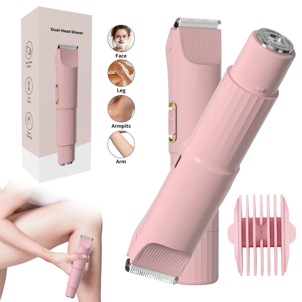 OMUONE 2 in 1 Electric Hair Trimmer for Women Dual Head Lady Shaver USB Charging Cordless Body Facial Bikini Shaver Portable